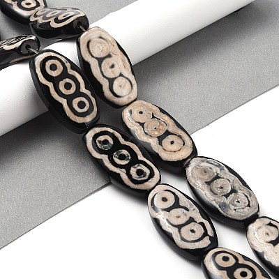 Oval with 3-Eye Pattern Tibetan Style dZi Beads Strands G-NH0001-14A-1
