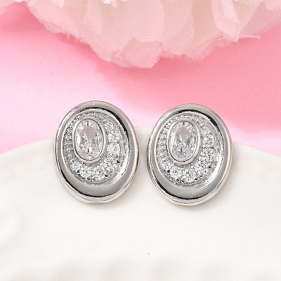 Brass Micro Pave Cubic Zirconia Stud Earrings EJEW-G471-13P-01-1