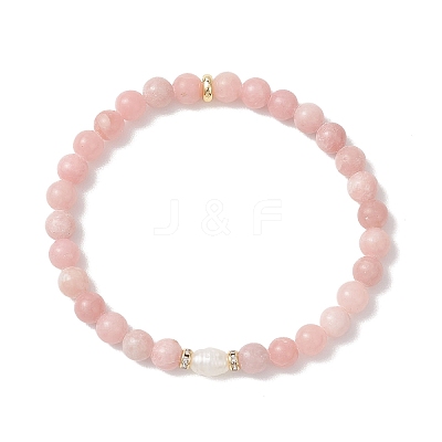 3Pcs Natural Pink Opal & Rhodochrosite & Rose Quartz Round Beads Stretch Bracelets for Women BJEW-JB13055-1