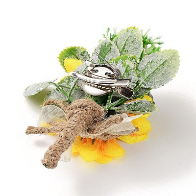 2Pcs 2 Style Sunflower Flower Silk Wrist and Flower Silk Brooch Sets AJEW-CP0004-60-1