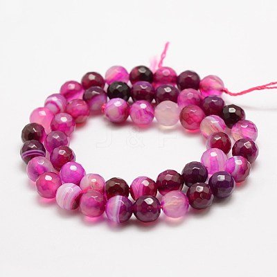 Faceted Natural Striped Agate/Banded Agate Beads Strands G-F447-4mm-H08-1