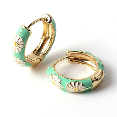 Daisy Flower Enamel Hoop Earrings EJEW-G290-01G-C-1