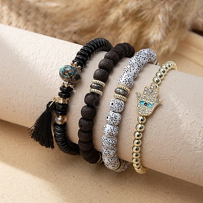 Bohemian Glass Beaded Stretch Bracelet Sets QN1212-9-1
