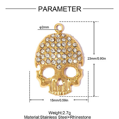 304 Stainless Steel with Crystal Rhinestone Pendants RB-OY001-11G-1