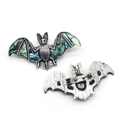 Halloween Bat Alloy Pave Natural Paua Shell Brooch PW-WG54377-03-1