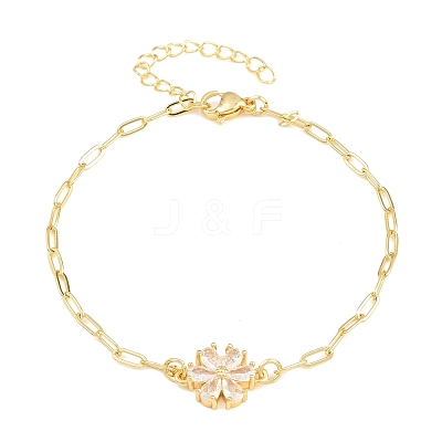 Brass Pave Cubic Zirconia Flower Link Bracelets for Women KK-CBA68DA-07B-G-1