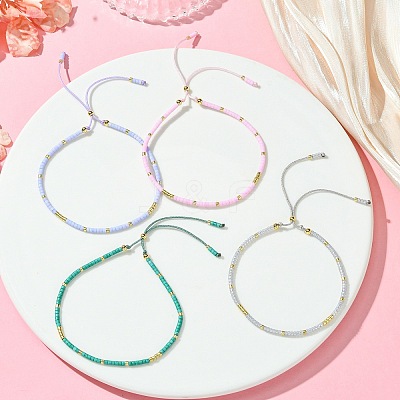 5Pcs Adjustable Glass Cylinder Seed Beads Slider Bracelet Sets BJEW-JB11455-1