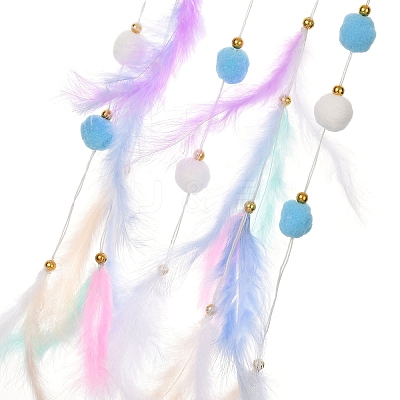 Woven Net/Web with Feather Hanging Suncatchers HJEW-F024-03C-1