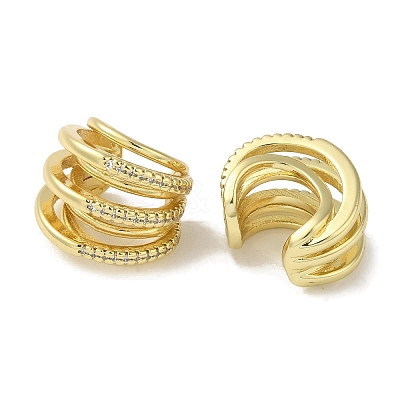 Rack Plating Brass Micro Pave Clear Cubic Zirconia 4-Strand Ring Cuff Earrings for Women EJEW-P280-18G-1
