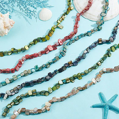 6 Strands 6 Colors Erose Shell Beads Strands BSHE-HY0001-05-1
