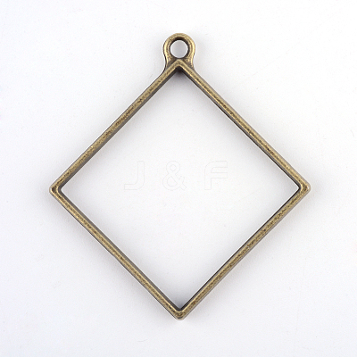 Rack Plating Alloy Rhombus Open Back Bezel Pendants PALLOY-S047-22F-FF-1