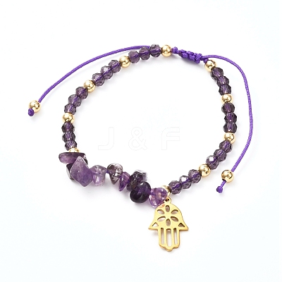 Hamsa Hand /Hand of Miriam Charm Braided Bead Bracelet BJEW-JB06933-1