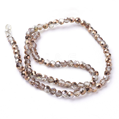 Faceted(32 Facets) Round Half Plated Electroplate Glass Beads Strands X-EGLA-J042-4mm-H03-1