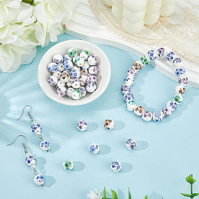 Handmade Flower Printed Porcelain Ceramic Beads PORC-LT0001-12A-1