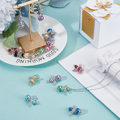 24Pcs 12 Colors Glass Pearl Pendants PALLOY-GO00070-1