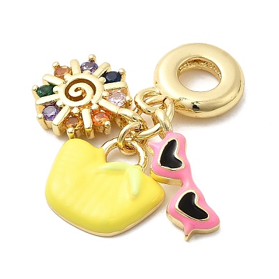 Brass Pave Colorful Cubic Zirconia European Dangle Charms KK-C137-14G-1