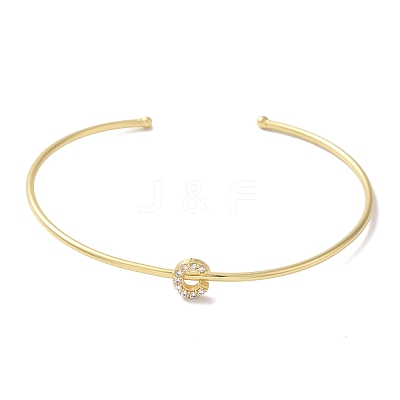 Rack Plating Brass Micro Pave Clear Cubic Zirconia Letter Open Cuff Bangles BJEW-A018-01G-C-1