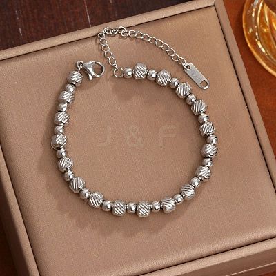 304 Stainless Steel Beaded Bracelets for Women WG0A43A-03-1