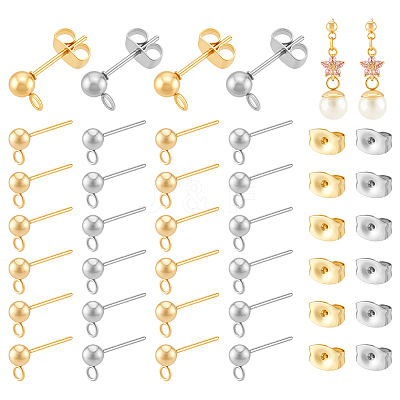 304 Stainless Steel Ball Stud Earring Findings STAS-PH0007-04-1