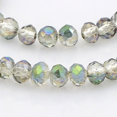 Half Rainbow Plated Faceted Rondelle Glass Beads Strands GLAA-A024B-HR01-1