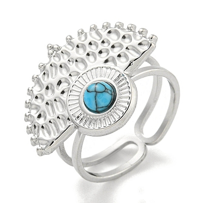 304 Stainless Steel Synthetic Turquoise Cuff Rings G-Z056-02P-05-1