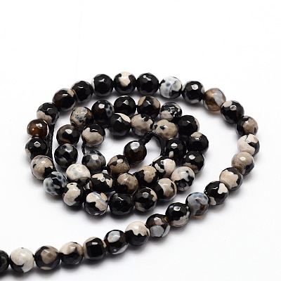 Faceted Natural Agate Round Beads Strands G-E319C-6mm-06-1