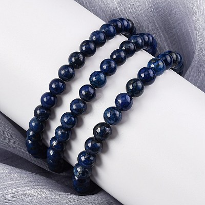 Natural Lapis Lazuli Round Beaded Stretch Bracelets BJEW-F202-04-1