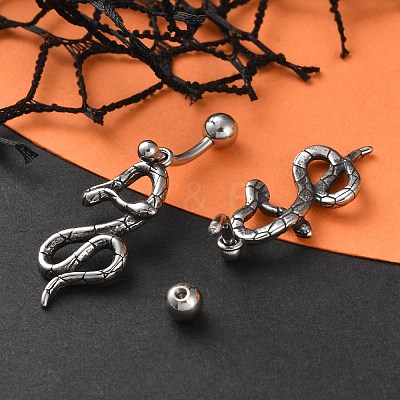 Snake 316 Surgical Stainless Steel Dangle Belly Button Rings EJEW-G416-18D-AS-1