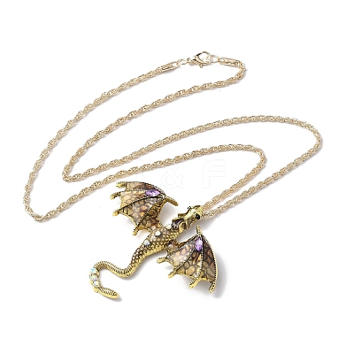 Alloy Enamel Dragon Pendant Necklaces NJEW-V005-01AG-03-1