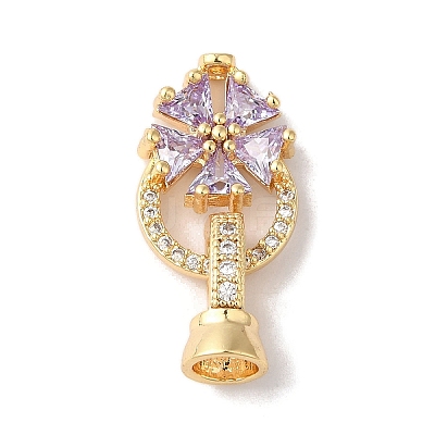 Brass Micro Pave Cubic Zirconia Fold Over Clasps KK-B098-07G-01-1
