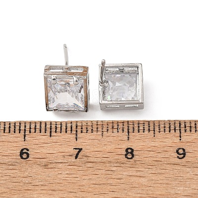 Brass Micro Pave Clear Cubic Zirconia Stud Earrings EJEW-C174-02B-P-1