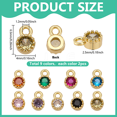 18Pcs 9 Colors Brass Glass Charms KK-PH0012-47G-1