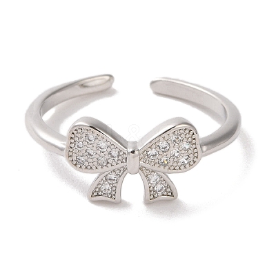 Brass Micro Pave Cubic Zirconia Open Cuff Ring RJEW-K256-58J-P-1