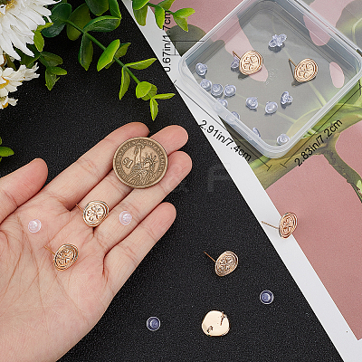 10Pcs Flat Round with Clover Brass Stud Earring Findings DIY-BBC0001-36-1
