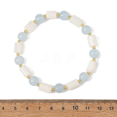 8MM Round Natural White Moonstone and Column Dyed White Jade Beaded Stretch Bracelets BJEW-JB14488-1