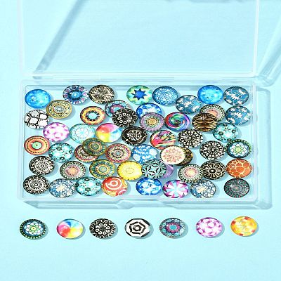 60Pcs Printed Glass Half Round Cabochons GGLA-FS0001-14-1