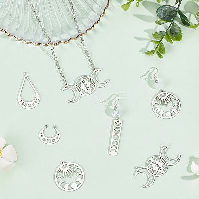 10Pcs 5 Style 201 Stainless Steel Laser Cut Pendants STAS-CN0001-23P-1