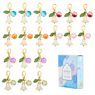30Pcs Flower Round Acrylic & Glass Locking Stitch Marker HJEW-SC0002-22-1
