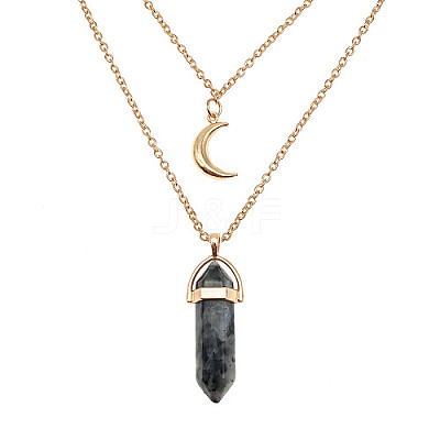 Natural Labradorite Cone Pendant Double Layer Necklace UX9990-1-1