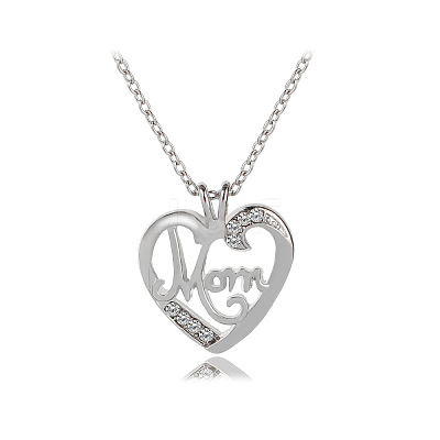 Alloy Rhinestone Mom Heart Pendant Necklaces for Mother's Day FS-WG2686A-03-1