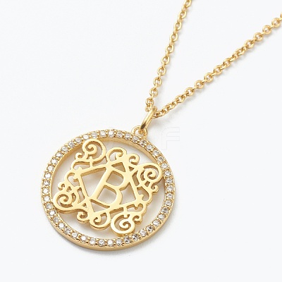 Brass Micro Pave Clear Cubic Zirconia Pendant Necklaces NJEW-J059-01B-1