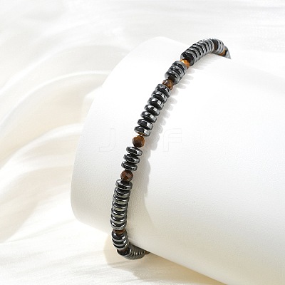 Disc & Round Grade AA Non-magnetic Synthetic Hematite & Natural Gemstone Beads Stretch Bracelets for Women Men BJEW-JB13809-1