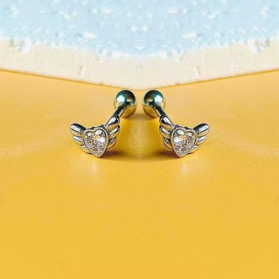 Angel Wing Heart 316L Surgical Stainless Steel Pave Cubic Zirconia Tongue Rings FS-WG901EE-02-1