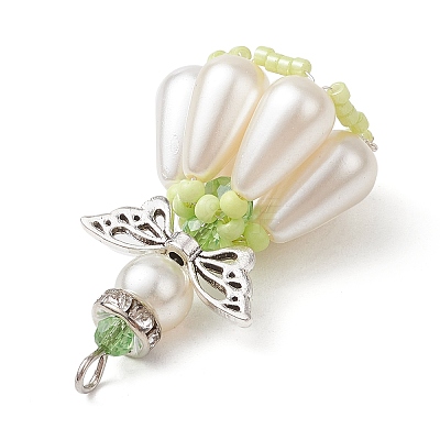 Pearlized Glass Pearl Beads Pendants PALLOY-MZ00487-1