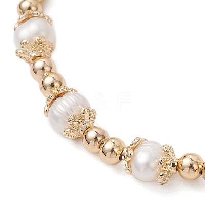 Natural Cultured Freshwater Pearl & Brass Beaded Bracelets for Women BJEW-JB13015-01-1