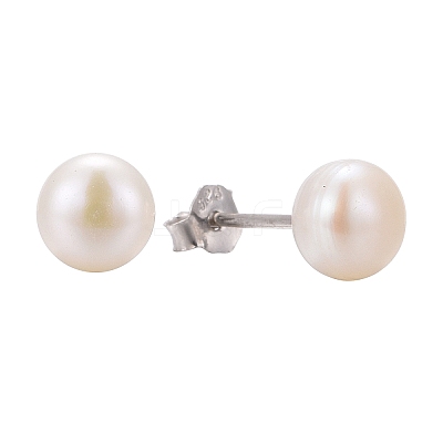 Anti-Tarnish Pearl Ball Stud Earrings X-EJEW-Q701-01A-1