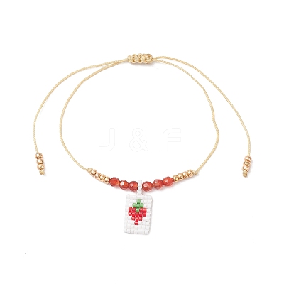 Adjustable Handmade MIYUKI Glass Seed Beads & Natural Agate Charm Bracelets BJEW-MZ00248-03-1