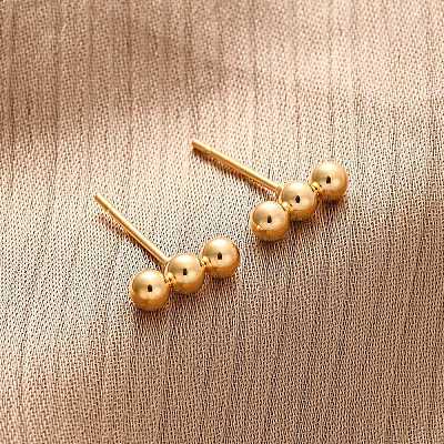 201 Stainless Steel Beaded Horizontal Bar Stud Earrings with 316 Stainless Steel Pin for Women X-STAS-K238-01G-1