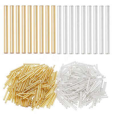 400Pcs 2 Style Transparent Glass Round Bugle Beads SEED-HY0001-02-1