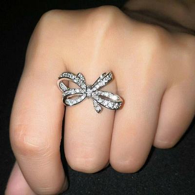 Bowknot Alloy with Crystal Rhinestone Finger Rings for Women FS-WG361F1-04-1